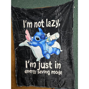 I'm not Lazy I'm just in energy saving mode Stich Blanket Throw 40 x 50 New